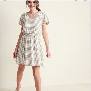 Waist-Defined Jacquard-Stripe Tie-Belt Dress